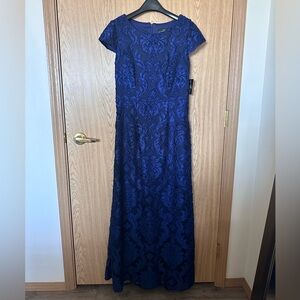 New Alex Evenings Bright Blue Floral Lace Long Event Dress Women’s 6
